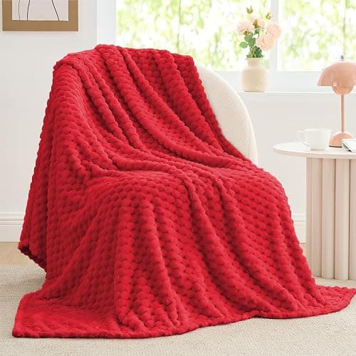 BEDELITE Fleece Twin Blanket for Couch & Bed - 3D Jacquard Decorative Red Throw, Super Soft and Cozy Warm Fuzzy Blanket All Seasons Suitable, 60x80Inches - Image 1