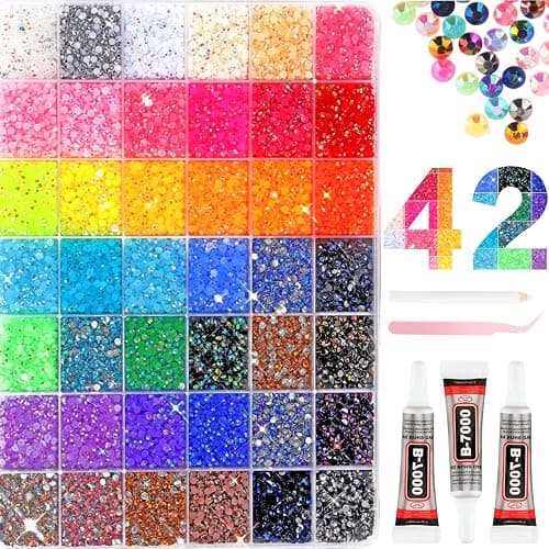 ALTRJO 52000Pcs 42 Colors Resin Jelly Rhinestones for Bedazzling, 3mm Multicolor Resin Flatback Gems for Diamond Art, Bedazzler Kit with 3Pcs 10ml B7000 Jewelry Glue for DIY Crafting Shoes Nail Art - Image 1