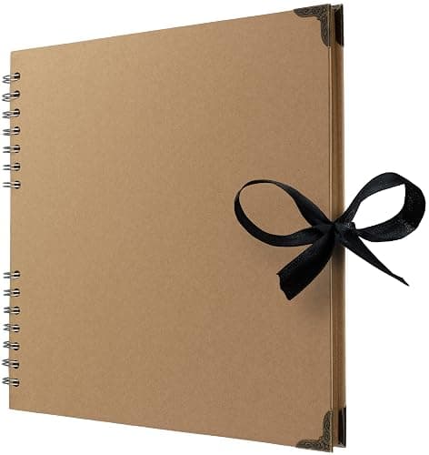 Bstorify 10 x 10 Inches Scrapbook Album For 4 x 6, 8 x 10 Pictures, 70 Pages Brown Thick 200gsm Kraft Paper Corner Protectors, Ribbon Closure - Ideal for Your Scrapbooking, Art & Craft Projects - Image 1