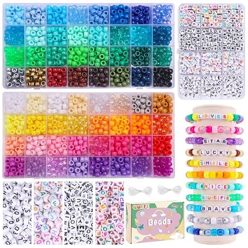 Quefe 64 Colors 2350pcs Pony Beads Bracelet Making Kit Kandi Bead | Rainbow Kandi Friendship Bracelet Kit, Letter Beads & Elastic Strings, Bracelet Necklace Making, Craft Gifts Girls Kids DIY - Image 1