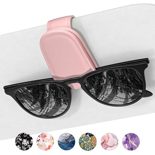 NPOOYI Sunglasses Holder for Car Visor, Magnetic Leather Car Sunglass Holder, Car Sun Visor Glasses Hanger Clip, Car Interior Accessories for Women Men, Fits All Size Eyeglasses - Image 1