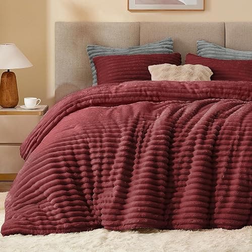 BEDELITE Fleece King Comforter Set -Super Soft & Warm Fluffy Burgundy Bedding, Luxury Fuzzy Heavy Bed Set for Winter with 2 Pillow Cases - Image 1