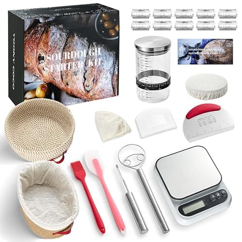 Sourdough Bread Baking Supplies, Sourdough Starter Kit with scale, Starter Jar, Bread Making Tools Kit, Sour Dough Kit Tools, Sourdough Proofing Basket, Sourdough Kit Gifts for Bakers Women Wife Mom - Image 1