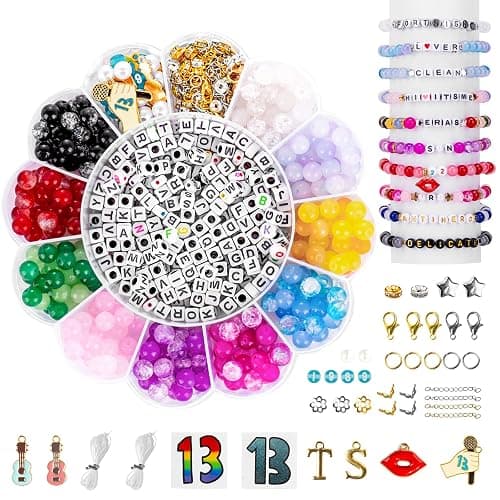 ZENMAG 19 Colors 8mm Friendship Bracelet Making Kit - Glass Beads for Bracelet Making with 300 Letter Bead and Charms, Glass Bead Jewellery Making Kit, DlY Crafts Gift for Party, Christmas, Eras Color - Image 1