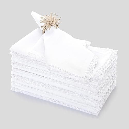 FINGERCRAFT Lace Cloth Napkins, 100% Cotton, 12 Pack, 20x20 Inch, White | Premium Crochet lace, mitered Corners, Pre-Shrunk, absorbent, suits everyday use, farmhouse, weddings, Christmas dinner - Image 1
