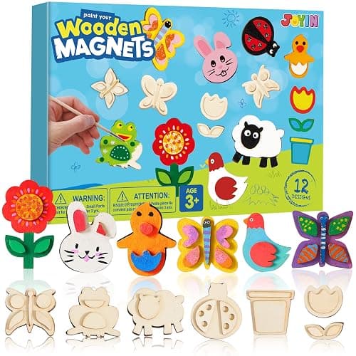 JOYIN 12 Wooden Magnet Creativity Arts & Crafts Painting Kit for Kids, Decorate Your Own Painting Gift for Halloween Crafts, Birthday Parties and Family Crafts, Party Favors for Boys Girls - Image 1