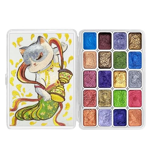 CraftyManor Mini Forestry Shifting Watercolor Painting Set, 20 Color Shifting Watercolor Paint Kit, Shimmer Metallic Watercolor Paints, Glitter Watercolor Paint, Solid, DunHuang Style - Image 1