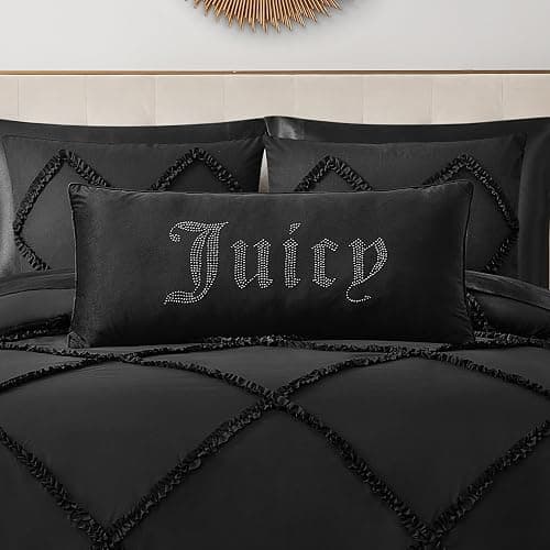Juicy Couture Silver Rhinestone Decorative Pillow - Premium Throw Pillow - Living Room and Bedroom Décor - Hannah 16" x 36", Black Velvet - Image 1