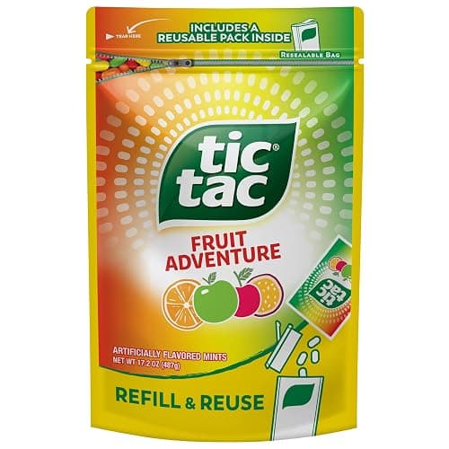 Tic Tac Bulk Resealable Refill Bag, Fruit Adventure Mints, On-The-Go Refreshment, Includes Empty Refillable Pack, 17.2 oz - Image 1