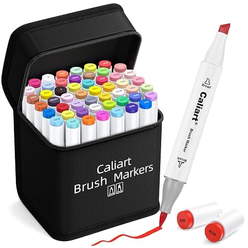 Caliart Alcohol Markers Brush Tip, 51 Colors Dual Tip Artists Coloring Markers Set Brush & Chisel, Permanent Alcohol Based Colored Sketch Pens, Art Supplies Gifts for Adults Drawing Illustration - Image 1