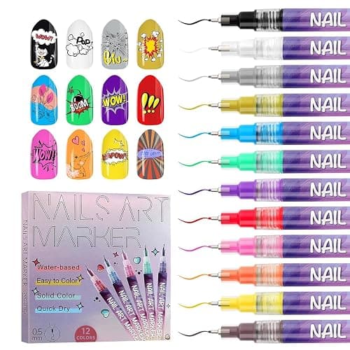 12 Color Nail Art Markers Kalolary Nail Art Pens Quick Dry Nail Polish Pen | 0.5mm Acrylic Paint Pen Nail Point Graffiti Dotting Pen Drawing Painting Liner Brush for DIY Nail Art Manicure Tools - Image 1