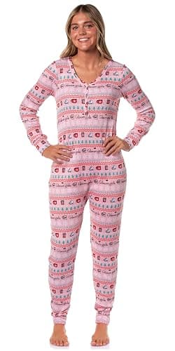 INTIMO Gilmore Girls Holiday Women's Christmas Ugly Sweater Waffle Union Suit One Piece Long Sleeve Footless Sleep Pajamas - Image 1