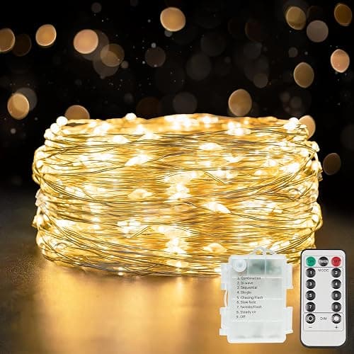 suddus Fairy Lights Battery Operated with Remote, 33ft 100 LED Dimmable Twinkle Lights with Timer, Waterproof Copper Wire String Lights for Bedroom, Christmas, Tree, Indoor Outdoor Decor (Warm White) - Image 1