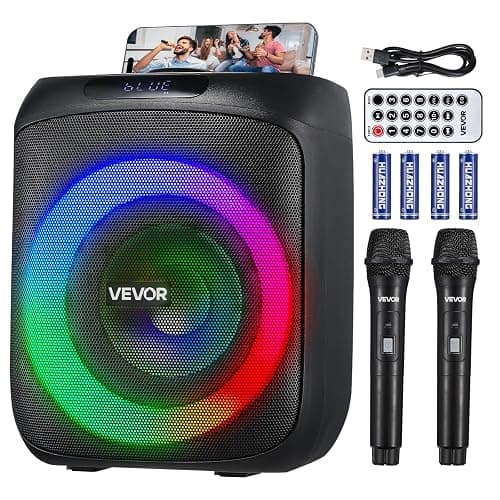 VEVOR Karaoke Machine for Adults, 30W, 6.5-inch Portable Bluetooth Speaker with 2 Wireless Microphones, LED Light, TWS Function, Handle, Support Micro TF Card, USB, AUX, for Home Karaoke Party Singing - Image 1
