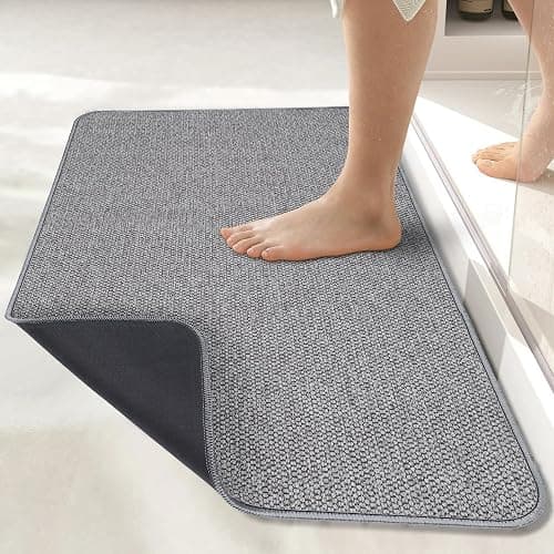 Bath Mat,Ultra Thin Bathroom Rugs,Rubber Bath Mats for Bathroom,No Slip Bath Rugs,Quick Dry,Machine Washable,Low Pile,Absorbent,Shower Outside,Sink,Home Decor Accessories.Grey,1'5"x2'3"(17x27Inch) - Image 1