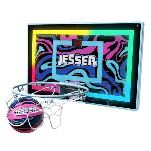 Jesser Hoop Over The Door Mini Basketball Hoop – 2 Gameplay Modes: Shot Clock or Score Keeping, 5" Exclusive Ball, Electric LED Scoring, Net, Air Pump - Indoor Sports Fun for Kids 6+ - Image 1