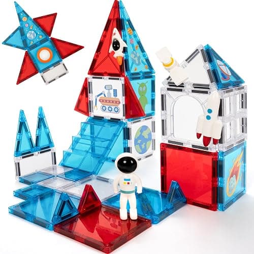 cossy Magnetic Tiles Space Set, Magnet Tiles with Astronaut, Magnetic Tiles for Kids Ages 4-8, STEM Toys, Toys for 3 4 5 6 7 8 Year Old Boy and Girl, Creative Building Toys, Space - Image 1