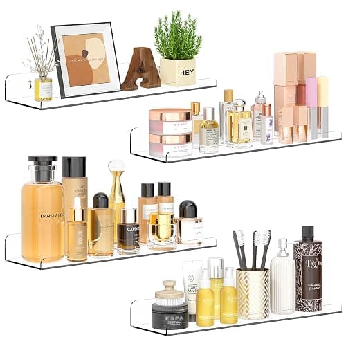 Qukaka Floating Shelves for Wall Decor, 15" Extra Clear Wall Shelves for Bedroom, Living Room, Kitchen, Bathroom Decor, Nail Polish/Book/Decoration/Makeup/Perfume Organizer Floating Shelf-4Pack - Image 1