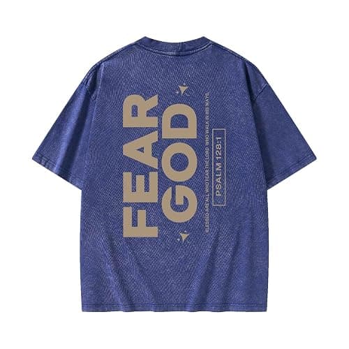 Graphic Tees Summer Women Men Cotton Novelty Oversized Crew Fear God in Bible Christian Washed T-Shirt - Image 1