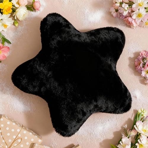 YRXRUS Star Pillows, Black Star Shaped Pillow, Decorative Throw Pillow Gifts, Cute Plush Room Decor, Fluffy Faux Rabbit Fur 14"x14"Pillows for Living Bedroom - Image 1