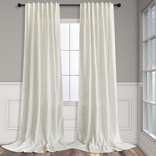 Natural Linen Back Tab Curtains 84 Inch Length for Living Room 2 Panel Pocket Drape Light Filtering Semi Sheer Neutral Country Rustic Farmhouse Boho Curtain Bedroom Muslin Look Ivory Cream Colored - Image 1