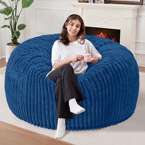 Homguava 4 FT Bean Bag Chair,4' Big Bean Bag,Large Bean Bag Chairs for Adults with Memory Foam Filled,Comfy Beanbag Chairs Soft Bean Bag Sofa with Dutch Corded Plush Cover-Blue - Image 1