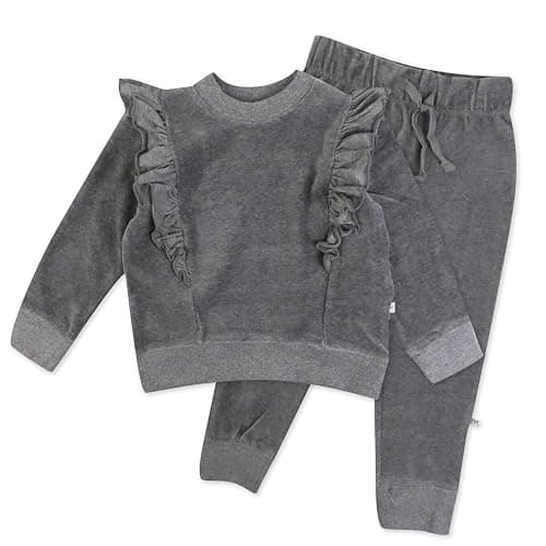 HonestBaby Baby Girls' 2-piece Velour Ruffle Front Sweatsuit 100% Organic Cotton for Infant Baby Girls - Image 1