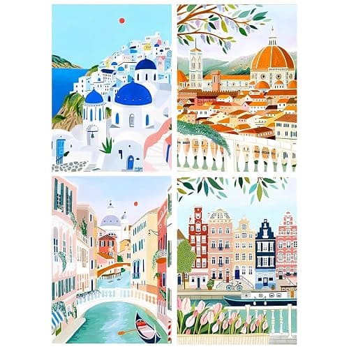 Yeaqee 4 Pcs Diamond Art Kits DIY Painting for Adult Aesthetic Wall Diamond Crafts Aesthetic Room Decor Cute Painting Pictures 5d Craft Wall Decor for Home 10 x 11.8''(Scenery) - Image 1