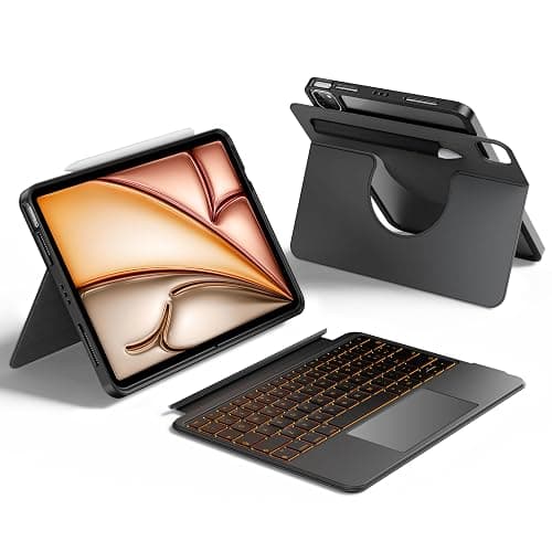 HOU Custodia con Tastiera per iPad Air 11 (M3/M2) 2025, Custodia Magnetica Staccabile con Tastiera per iPad Pro 11 (4ª/3ª/2ª/1ª Gen) e iPad Air (6ª/5ª/4ª Gen), con Touchpad, Retroilluminazione - Nero - Image 1