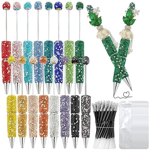 DASTTUIS 48 Pcs DIY Diamond Beadable Pen Kit - 16 Plastic Rhinestone Beaded Pens Bulk with Refills & Bags - Beaded Pen Kit for Students & Teachers – School Projects, Office Gifts (Multicolor) - Image 1
