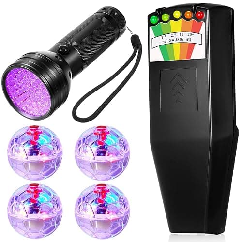 Dunzy 6 Pcs Ghost Hunting Equipment Kit Include 1 Emf Meter 1 UV Flashlight and 4 LED Light up Pet Cat Ball Ghost Investigation Paranormal Equipment for Home Office Inspections Gifts(Strong Light) - Image 1