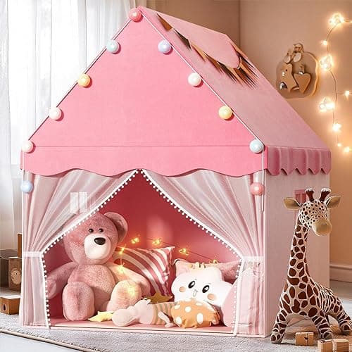 EagleStone Kids Play Tent with Star Light, Padded Mat,Toddler Tent Indoor,Playhouse for Toddlers, Boys, Girls, Neutral Color, Indoor Bed Tent Gift Toy (Pink) - Pink - Image 1