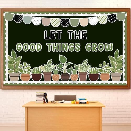 ZOiiWA Summer Potted Plant Bulletin Board Set Summer Greenery Classroom Bulletin Board Decoration Motivational Plant Cutouts Let The Good Things Grow Paper Cutouts Kit for School Home Office Decor - Image 1