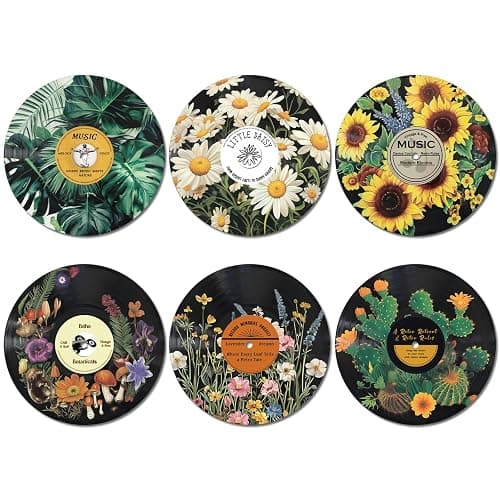 Chunful 6 Pake 12 Inch Vintage Records Wall Decor Aesthetic Retro Record Wall Decor for Dorm Bedroom Living Room Art Display Rock and Roll Music Hippie Party Records Decorations(Botanical) - Image 1