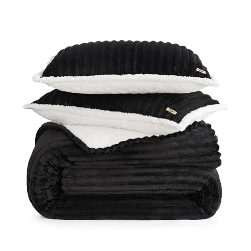 UGG Avery Twin Comforter Set with 1 Sham, Twin/Twin XL - 68"x86", Black | Reversible Lightweight Twin XL Comforter, Back to College Dorm Room Essentials, Apartment Essentials - Image 1