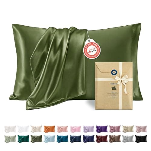 Bedsure Satin Pillowcase Standard Set of 2, Similar to Silk Pillowcase Moss | Reduces Hair Frizz & Skin Friction, Decorative Covers, Room Decor, Gifts for Women Men, Envelope Closure, Cooling, 20" x 26" - Image 1