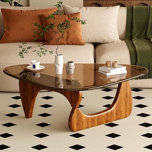 JCAJCA Coffee Table for Living Room Mid Century Modern Center Table with Glass Top and Wood, Brown/Walnut - Image 1