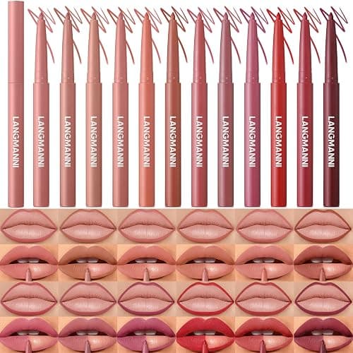 LANGMANNI 12 Colors Sculpting Matte Velvet Lip Liner Set,Smooth Creamy Texture,Waterproof And High Pigmented For Girls Daily Application Lip Makeup - Image 1