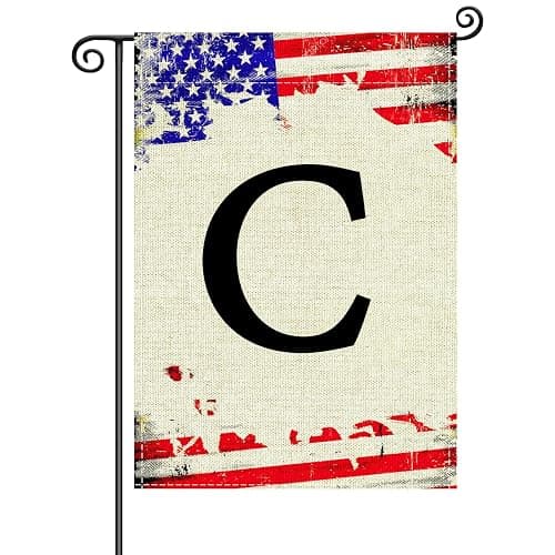 Monogram Letter C Garden Flags, 4th of July Patriotic Memorial Day Garden Flag Decorations 12x18 Inch Double Sided Family Last Name Initial Yard Flag Garden Flags for Outside Yard Patio Decor - C - Image 1