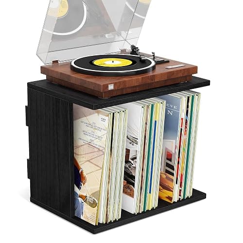 Emfogo Vinyl Record Storage, Record Player Stand Wall Mount Up to 80-100 Albums, 3-Compartment Vinyl Record Holder (Black) - Image 1