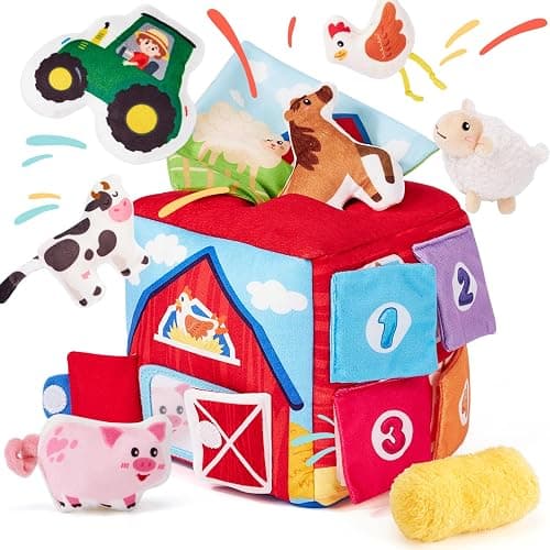 hahaland Baby Seek and Find Sensory Farm Animals Plush - 13 PCS Whats Inside Box with Rattle Crinkle Squeaker 9 Month Old Baby Toys 6-12 Months Montessori Toys for 6 Month Old Gifts Stocking Stuffers - Image 1
