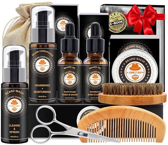 XIKEZAN Beard Grooming Kit for Men Gifts w/Beard Conditioner, 2 Scent Oil, Birthday Christmas Gifts Secret Santa Stocking Fillers Gifts for Men Him Dad Husband Boyfriend Fathers Valentines Gift Set - Image 1