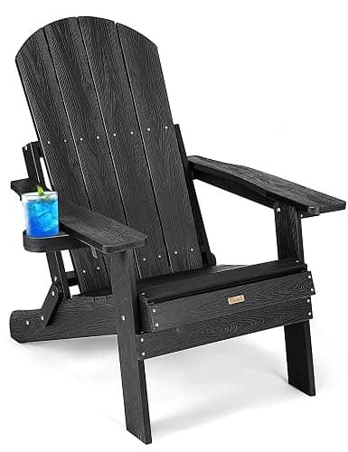 Osoeri Folding Adirondack Chair, Outdoor Patio Firepit Chairs, Sturdy Outside Weather Resistant Lawn Chair, Quick Foldable Pool Side Chair with Cup Holder for Yard, Garden, Patio - Image 1