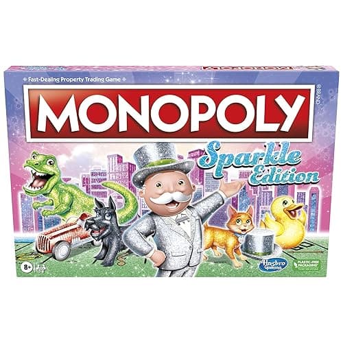 Hasbro Gaming Monopoly Sparkle Edition Board Game, Family Games, with Glittery Tokens, Pearlescent Dice, Sparkly Look, (Amazon Exclusive) - Image 1