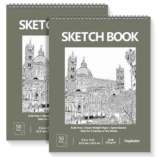 Hapikalor 9"x12" Sketch Book, 2-Pack 50 Sheets Spiral Bound Art Sketchbook | Acid Free Artist Drawing Book Paper, Art Supplies for Kids, Sketch Paper for Drawing Coloring Sketching, Green - Image 1