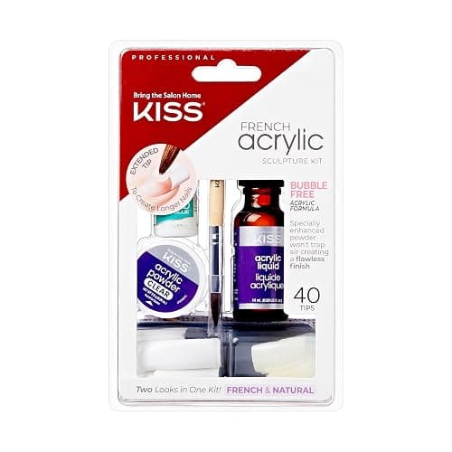 KISS French Acrylic False Nails Sculpture Kit, Natural & French Manicure, Extended Bubble-Free Nail Tips with Acrylic Liquid & Powder, Maximum Speed Nail Glue, Application Brush, & 40 Fake Nails - Image 1