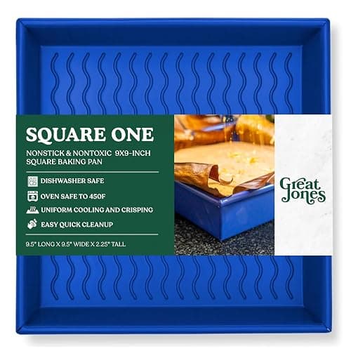 Great Jones Square One (Blueberry) | Nonstick 9.5x9.5-Inch Square Baking Pan | Signature Corrugated Bottom | Chemical-Free Nonstick Coating | Oven-Safe & Dishwasher-Friendly - Image 1