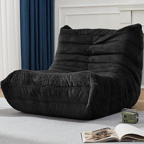 Hobestluk Adults Bean Bag Chair Faux Fur Indoor BeanBag for Living Room | Black Plush,Ergonomic Design,Memory Foam,No Assembly Required,Gaming,Reading,Decorative Style Lounge for Office Bedroom - Image 1