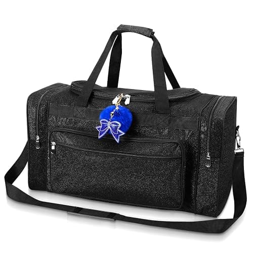 Aliceset Glitter Cheer Duffel Bag with Bow Keychain Cheerleading Ballet Dance Bag Gym Gear Sport Cheerleaders Gift Cheer Comp Day Competition Must Haves(Black) - Image 1