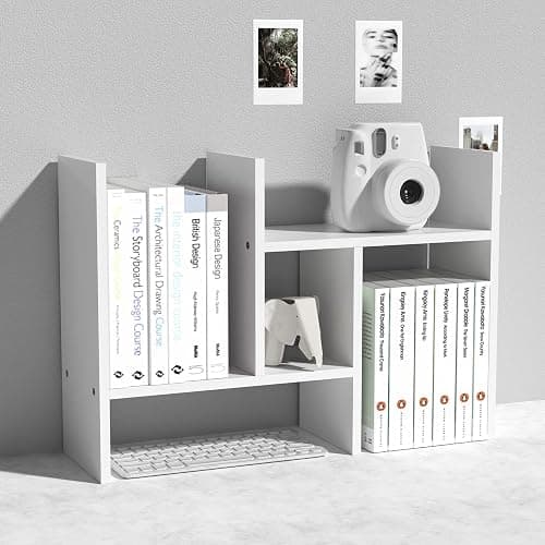 MASAKA B&W - Kawaii Storage Desktop Organizer for Your Desk Space, Double H Plants Display Shelf, Home Office Storage Rack Adjustable Stackable for Office, Dormitory (White*01) - Image 1
